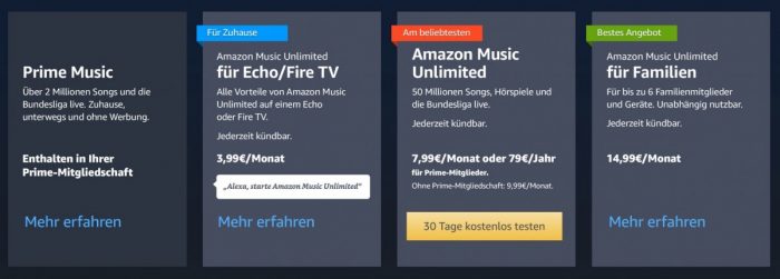 Angebote Überblick Amazon Music Unlimited
