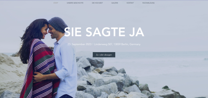 Beispiel Hochzeitsseite auf wix.com